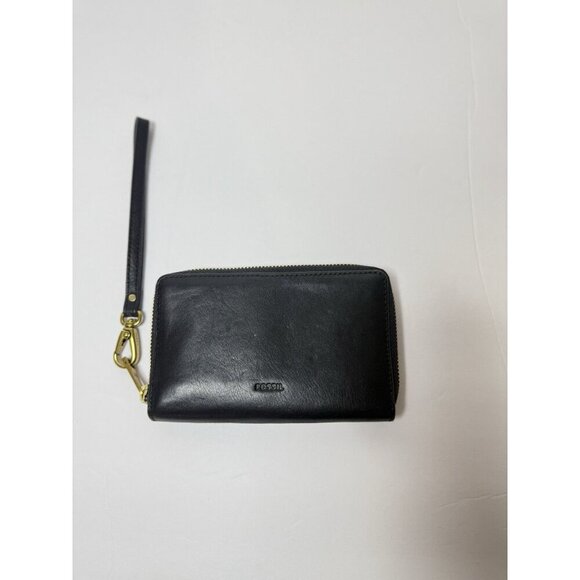 Fossil Women’s Emma Black RFID Large‎ Zip Around Wristlet Leather Clutch - Picture 3 of 10